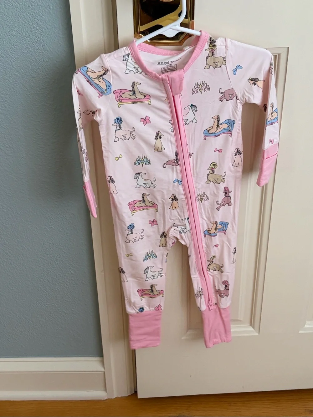 NWT Angel Dear Pink Fancy Pets Dog Print Convertible Foot Romper Pajama